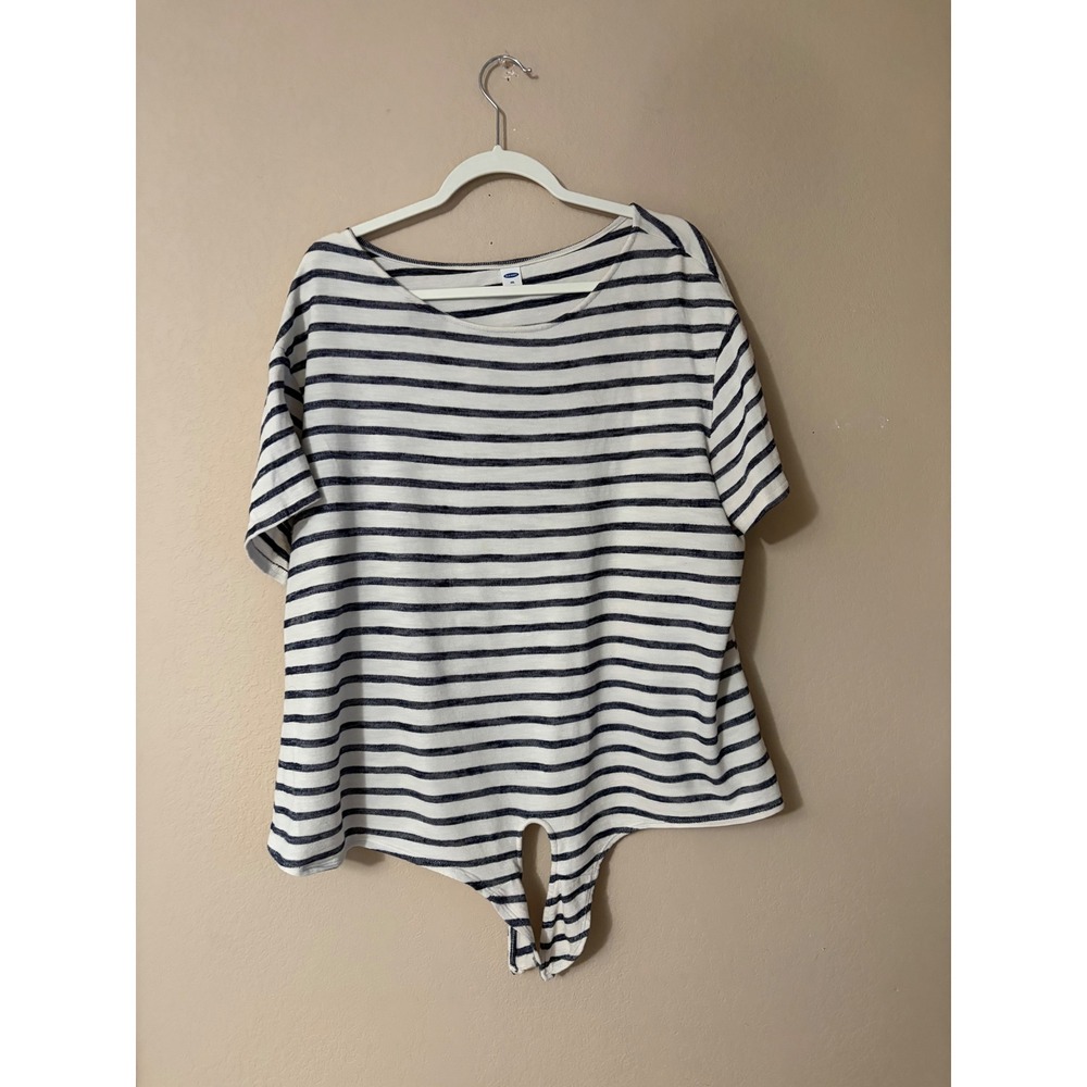 Old Navy Womens XXL Navy White Striped Tie Front Short Sleeve Cotton T-Shirt